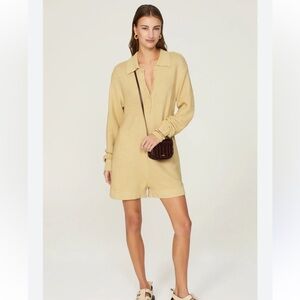 We Wore What half button boxy romper onesie crème bruilee NWT